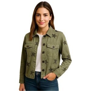 BLANKNYC olive Green button Jacket shacket long sleeve cotton shirt star utility